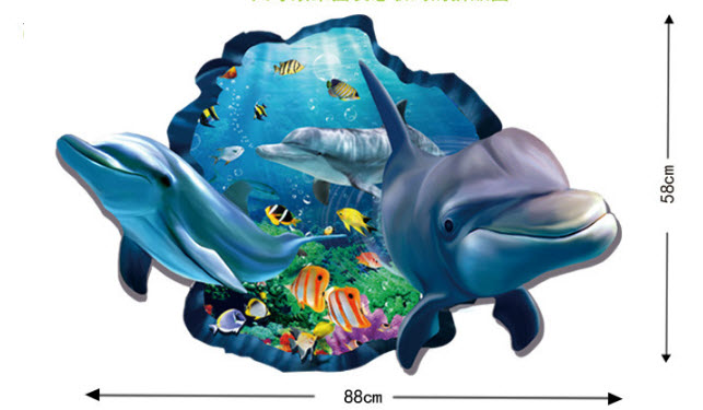 Decal dán tường cá heo tạo cảm giác 3D